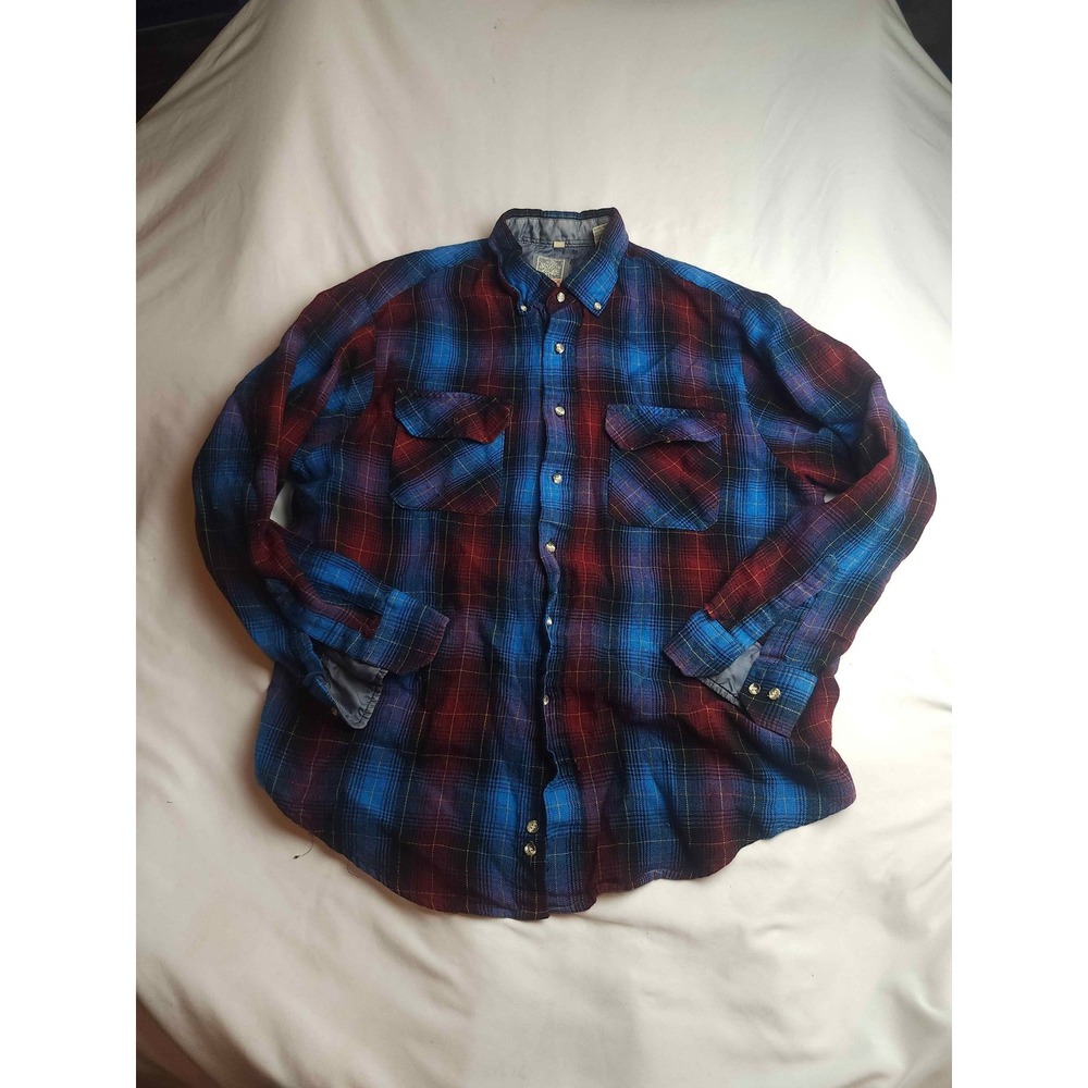Outdoor Exchange Mens Large Blue Red Plaid Acrylic Flannel Button Down Shirt
